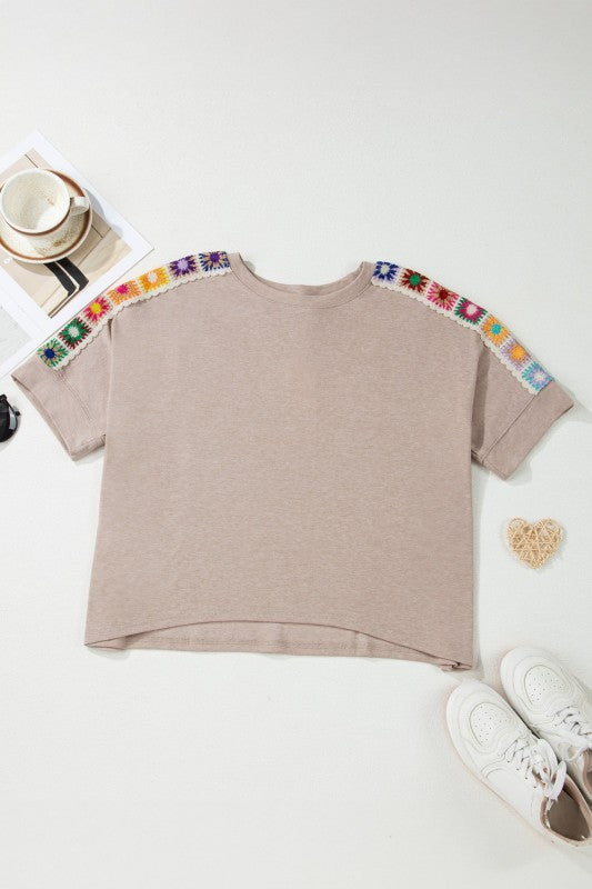 Women’s Granny Square Crochet Detail Loose T-Shirt | Zarnesh