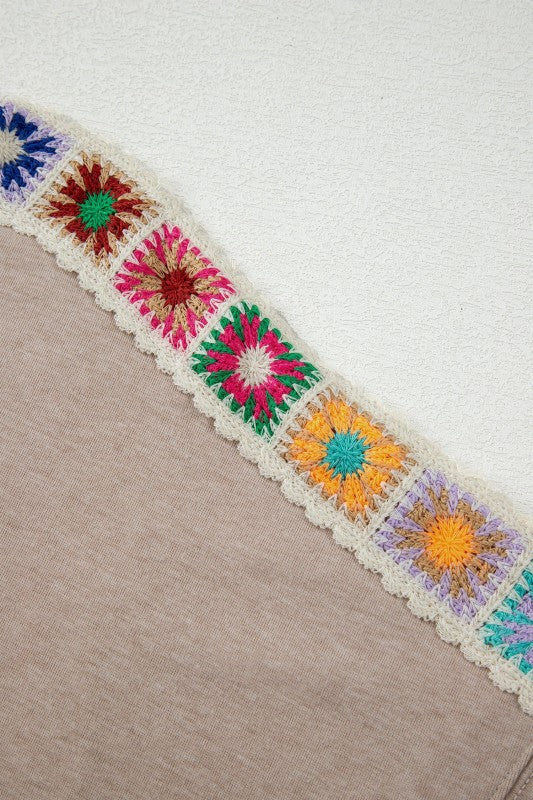 Women’s Granny Square Crochet Detail Loose T-Shirt | Zarnesh