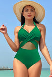 Women’s Color Block Halter Cross Lace One Piece Swimsuit | Zarnesh