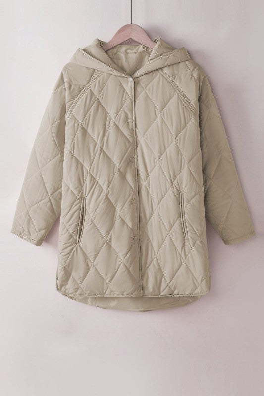 Women’s Solid Quilted Jacket Hooded Snap Button Puffer Coat | Zarnesh