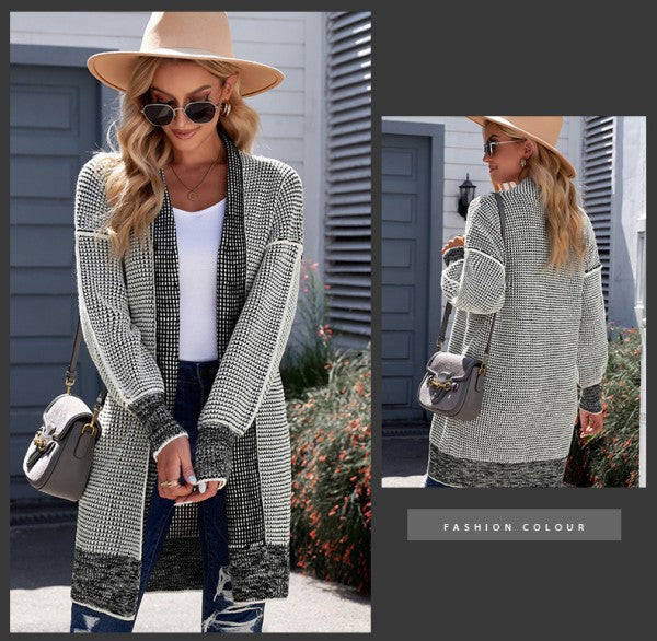 Women’s Long Plaid Knitted Open Front Cardigan | Zarnesh