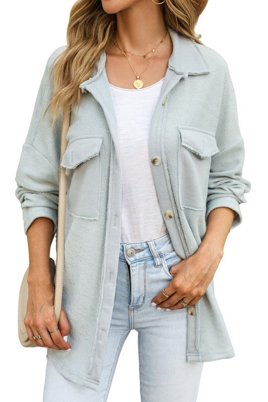 Women’s Relaxed Contrast Solid Flap Pockets Shacket | Zarnesh