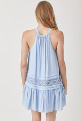 Women Pullover Halter Neck Trim Lace with Folded Detail Dress Zarnesh