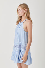 Women Pullover Halter Neck Trim Lace with Folded Detail Dress Zarnesh