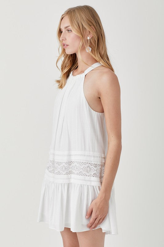 Women Pullover Halter Neck Trim Lace with Folded Detail Dress Zarnesh