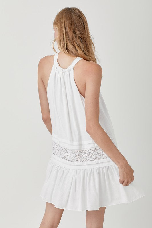 Women Pullover Halter Neck Trim Lace with Folded Detail Dress Zarnesh