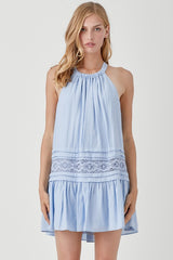 Women Pullover Halter Neck Trim Lace with Folded Detail Dress Zarnesh
