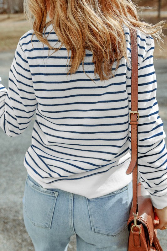 Women’s Hannah Striped Print Ribbed Trim Long Sleeve Top | Zarnesh