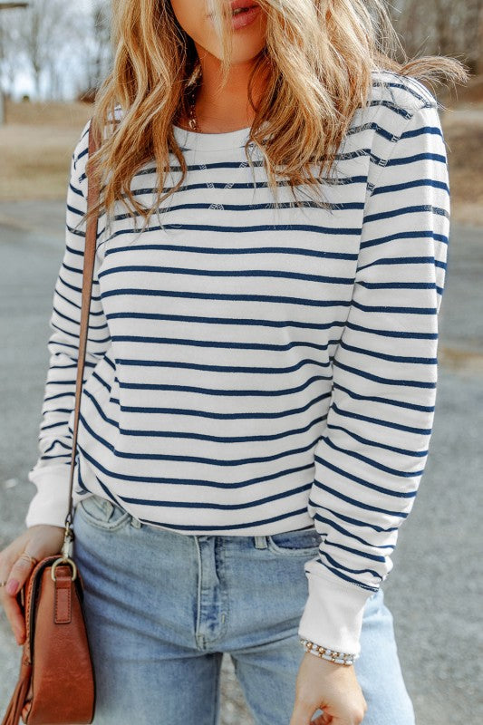 Women’s Hannah Striped Print Ribbed Trim Long Sleeve Top | Zarnesh