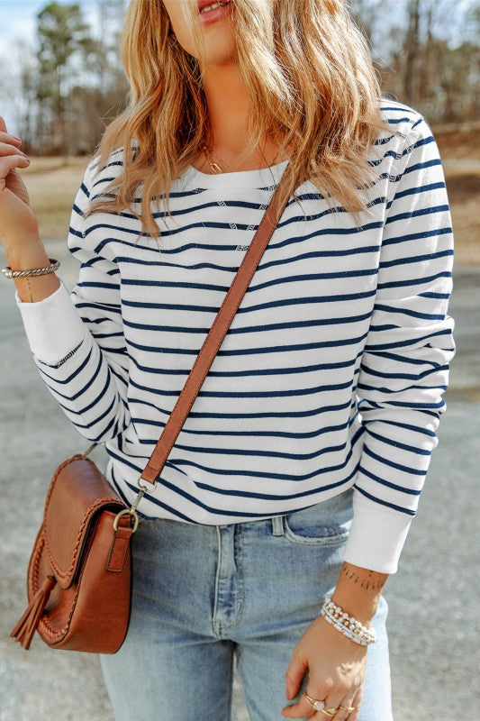 Women’s Hannah Striped Print Ribbed Trim Long Sleeve Top | Zarnesh