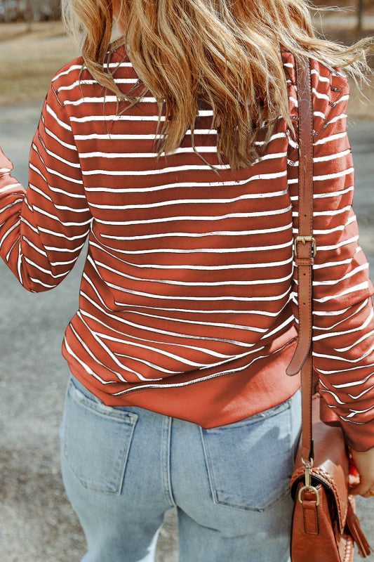Women’s Hannah Striped Print Ribbed Trim Long Sleeve Top | Zarnesh