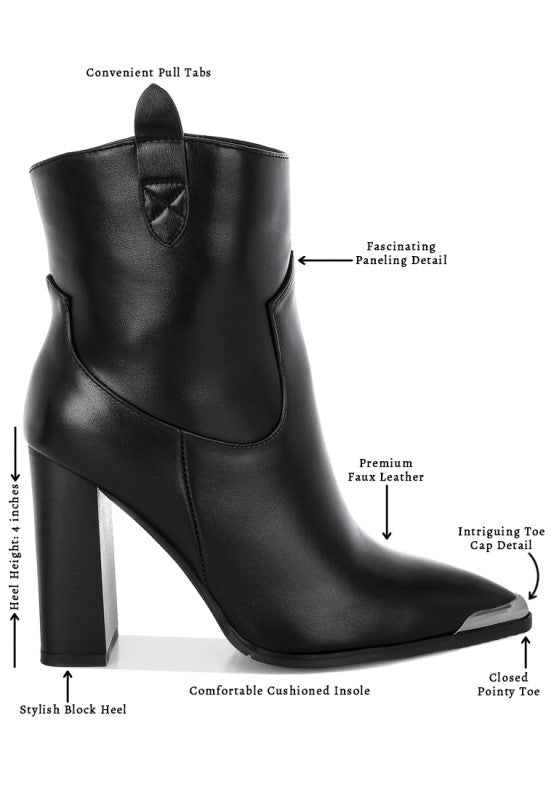 Women’s Hatter Pointed Toe Block Heel Faux Leather Boots | Zarnesh