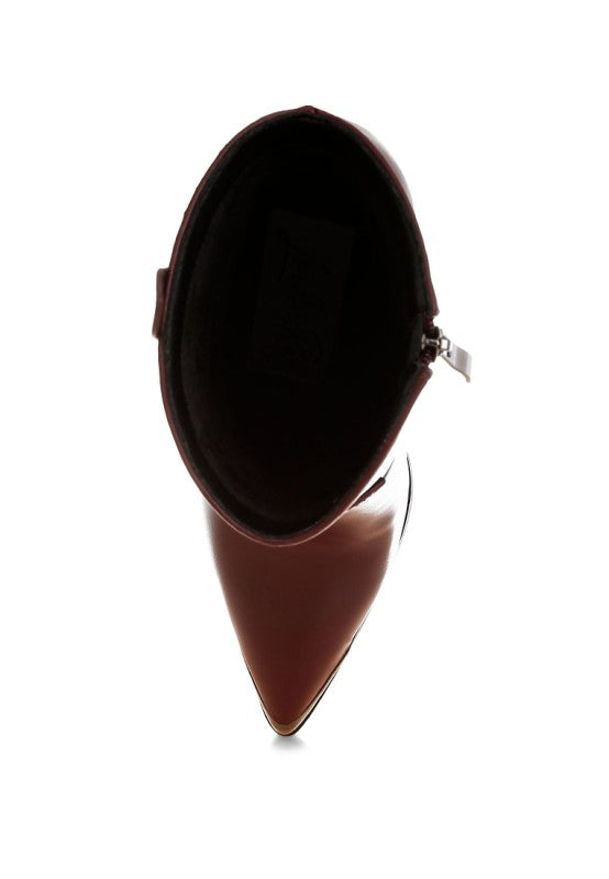 Women’s Hatter Pointed Toe Block Heel Faux Leather Boots | Zarnesh