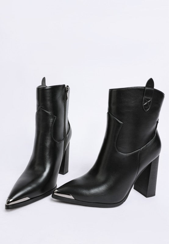 Women’s Hatter Pointed Toe Block Heel Faux Leather Boots | Zarnesh