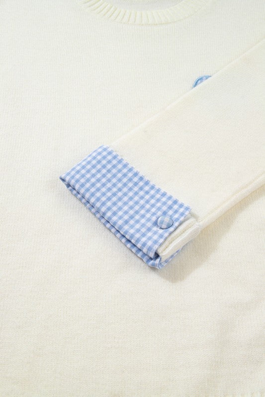 Women’s Heart Embroidered Gingham Crewneck Sweater | Zarnesh