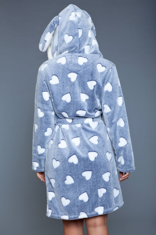 Women’s Heart Print Bunny Ear Hooded Robe | Zarnesh