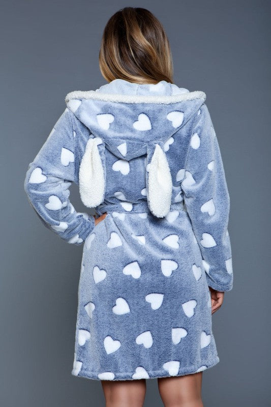 Women’s Heart Print Bunny Ear Hooded Robe | Zarnesh