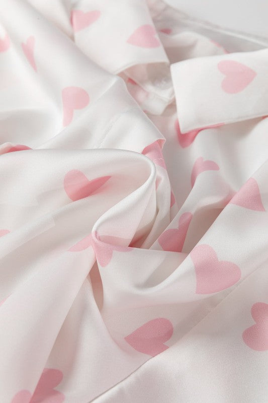 Women’s Heart Print Button-Down Collared Drop Shoulder Shirt | Zarnesh