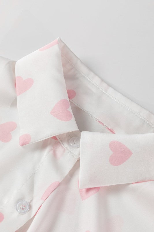 Women’s Heart Print Button-Down Collared Drop Shoulder Shirt | Zarnesh