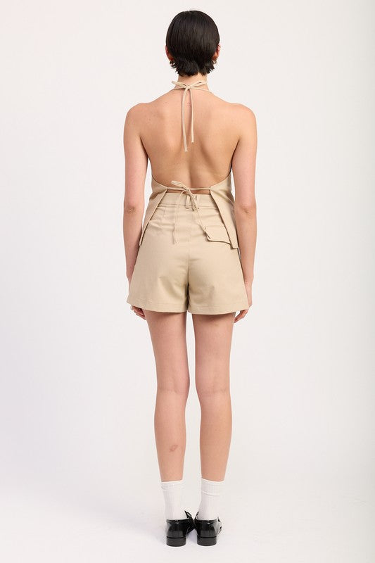 Women’s High Waisted Pleated Halter Vest Shorts Set | Zarnesh