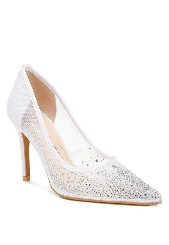 Women’s High Ball Mesh Rhinestone Stiletto Pumps | Zarnesh