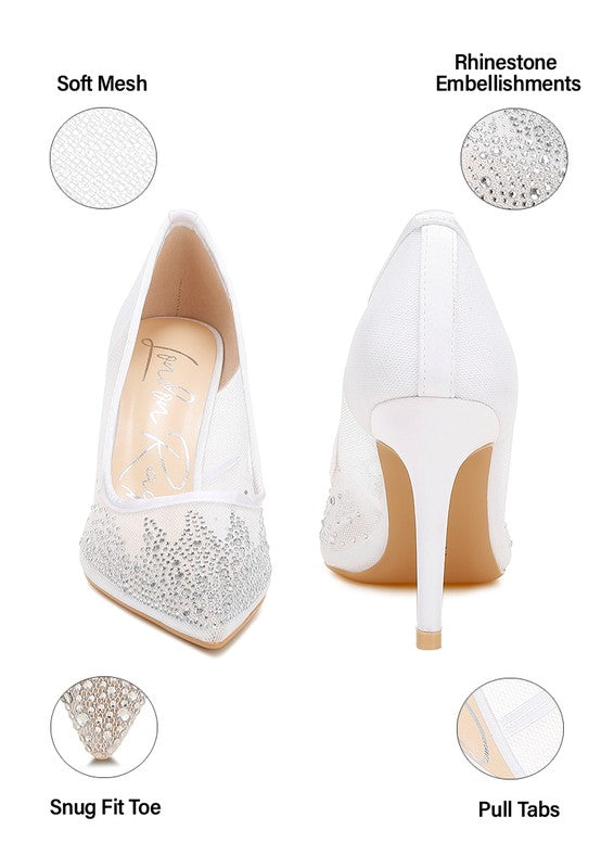 Women’s High Ball Mesh Rhinestone Stiletto Pumps | Zarnesh