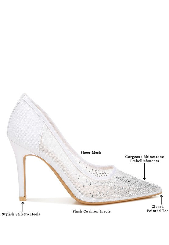Women’s High Ball Mesh Rhinestone Stiletto Pumps | Zarnesh