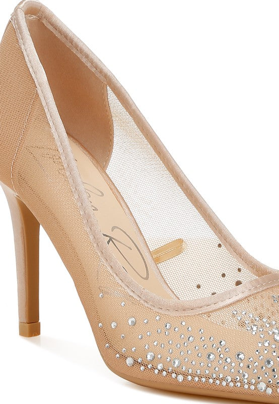 Women’s High Ball Mesh Rhinestone Stiletto Pumps | Zarnesh
