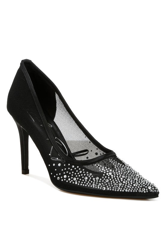 Women’s High Ball Mesh Rhinestone Stiletto Pumps | Zarnesh