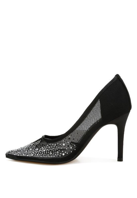 Women’s High Ball Mesh Rhinestone Stiletto Pumps | Zarnesh