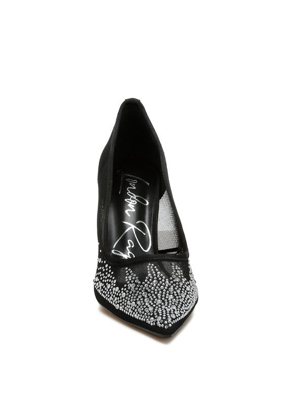 Women’s High Ball Mesh Rhinestone Stiletto Pumps | Zarnesh