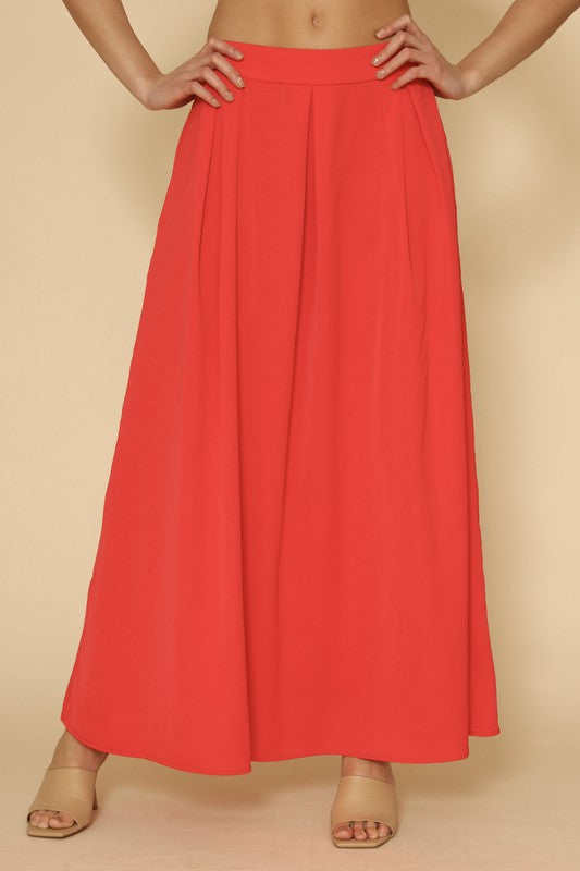 Women’s High Waist Pleated Long A-Line Maxi Skirt | Zarnesh