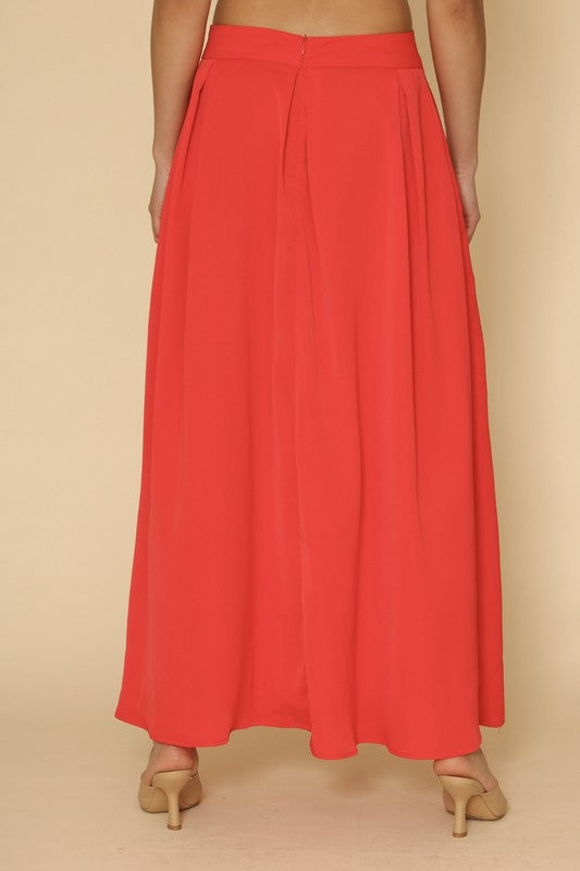 Women’s High Waist Pleated Long A-Line Maxi Skirt | Zarnesh