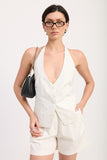Women’s High Waisted Pleated Halter Vest Shorts Set | Zarnesh