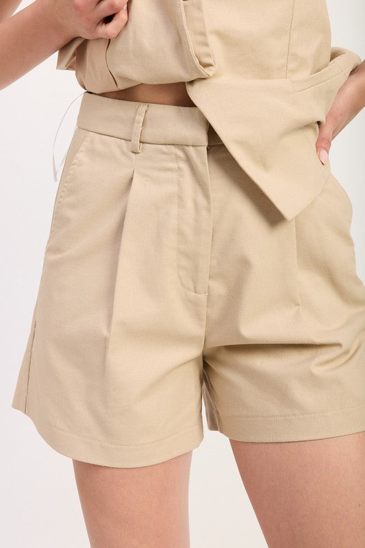 Women’s High Waisted Pleated Halter Vest Shorts Set | Zarnesh