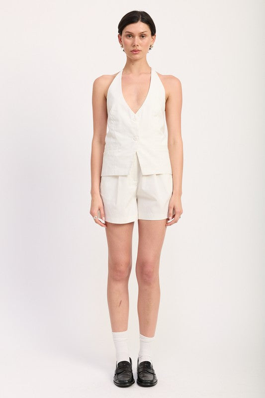 Women’s High Waisted Pleated Halter Vest Shorts Set | Zarnesh
