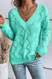 Women's Hollow Out Knit V Neck Drop Shoulder Sweater | Zarnesh