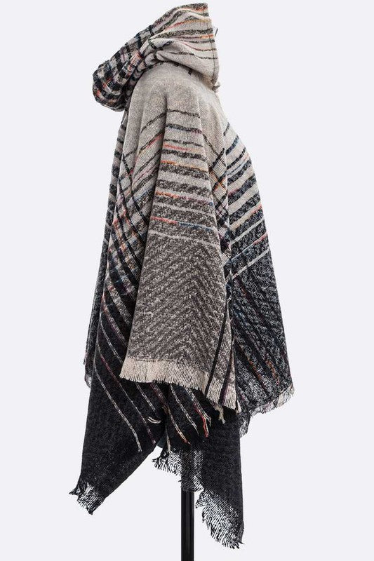 Women's Hooded Fringe Stripe Cloak Winter Poncho | Zarnesh