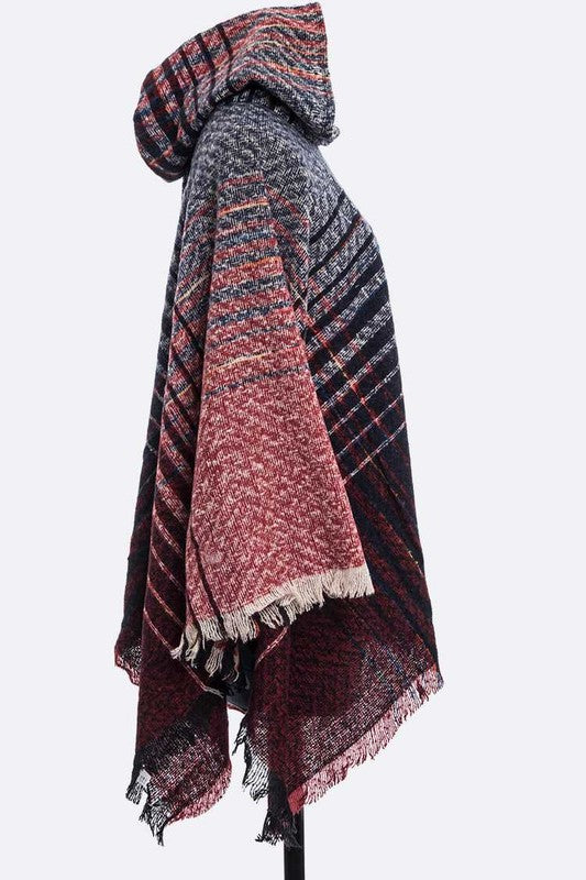 Women's Hooded Fringe Stripe Cloak Winter Poncho | Zarnesh
