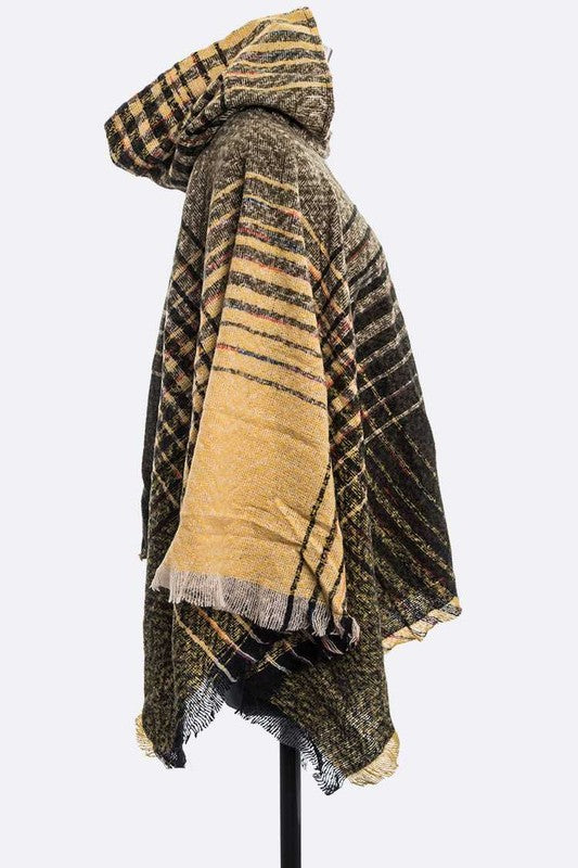 Women's Hooded Fringe Stripe Cloak Winter Poncho | Zarnesh