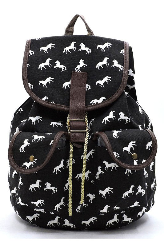 Women’s Horse Printed Canvas Backpack | Zarnesh
