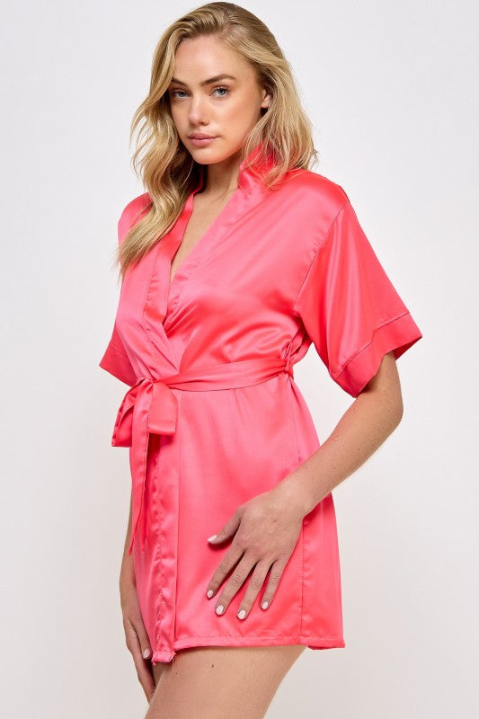 Women’s Getting Ready Satin Kimono Robe with Belt | Zarnesh