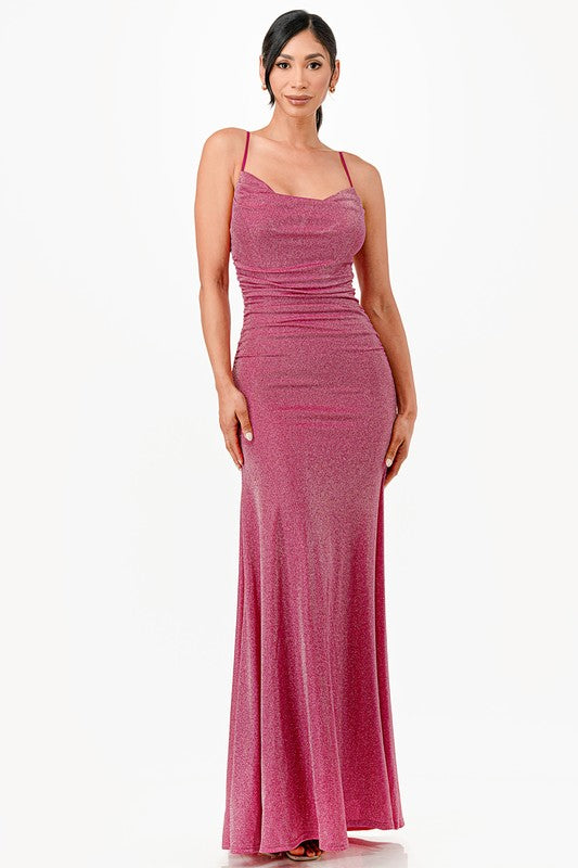 Women's Sparkling Jacquard Cowl Neck Long Dress | Zarnesh