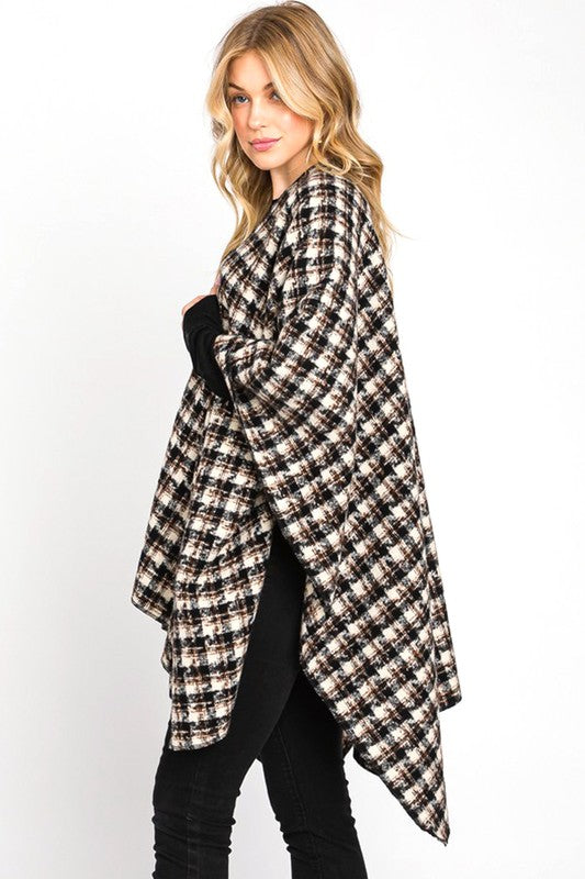 Women's Houndstooth Print Ruana Wrap Poncho Cardigan | Zarnesh