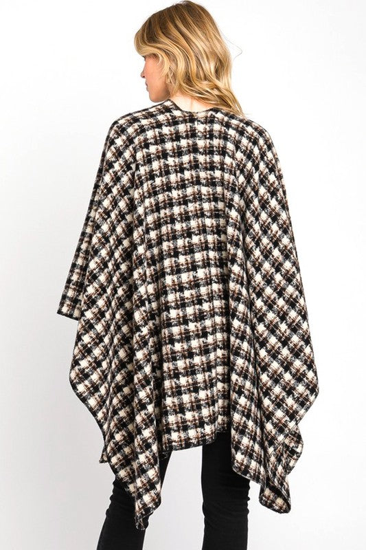Women's Houndstooth Print Ruana Wrap Poncho Cardigan | Zarnesh