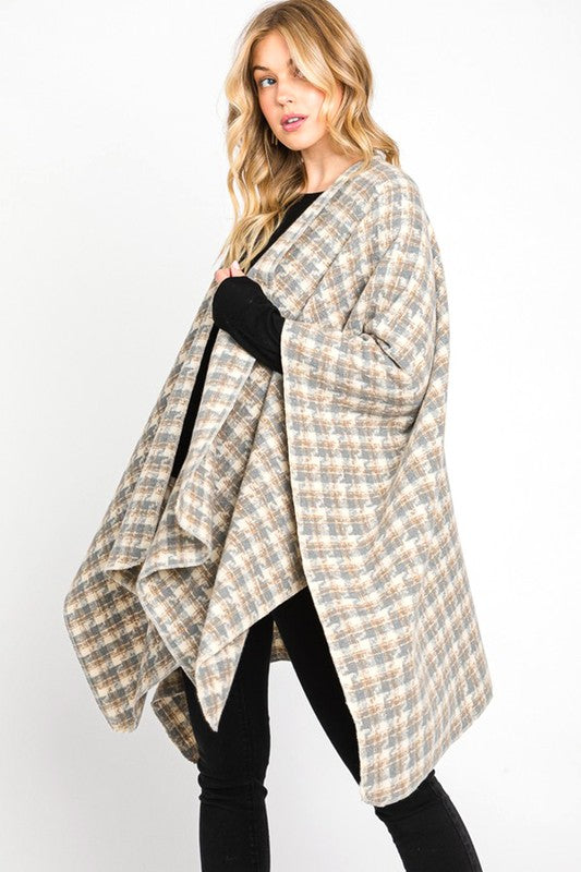 Women's Houndstooth Print Ruana Wrap Poncho Cardigan | Zarnesh