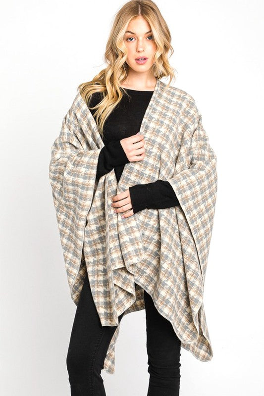 Women's Houndstooth Print Ruana Wrap Poncho Cardigan | Zarnesh