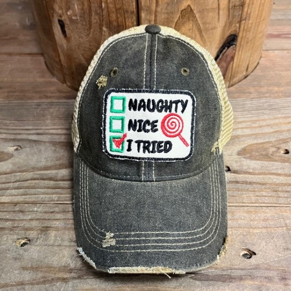 Women's I Tried Christmas Distressed Hat | Zarnesh