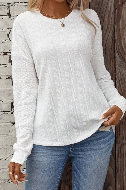 Women’s Jane Round Neck Drop Shoulder Textured Knit Top | Zarnesh
