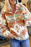Women’s Aztec Print Elastic Cuffs Fleece Quarter-Zip Sweatshirt | Zarnesh